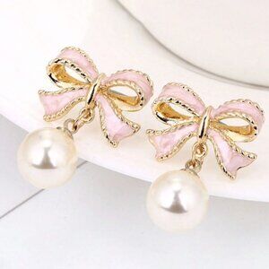 Petite Pear Bow Earrings in Baby Pink, NWT